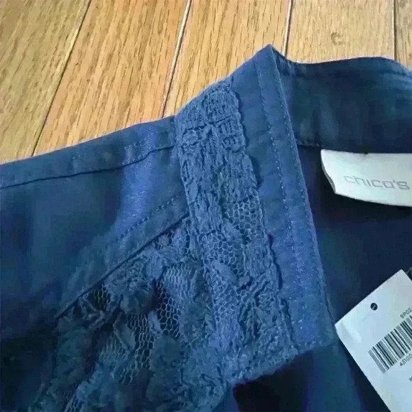 Chico's Women's Moto Jacket Size 2 Blue Open Front Lace Sleeves - Picture 6 of 10